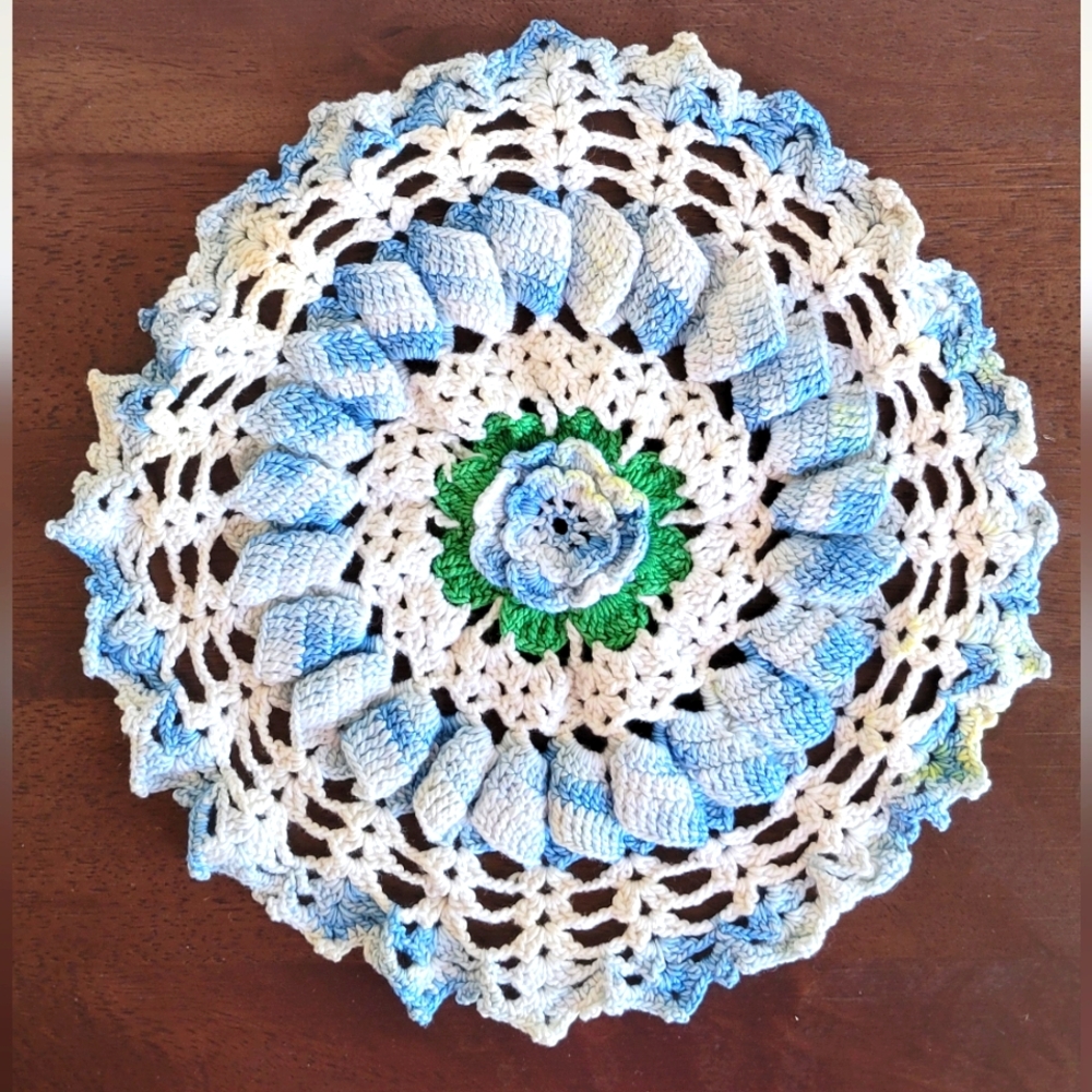 VNT Handcrafted Blue and Green And White Crochet Doily